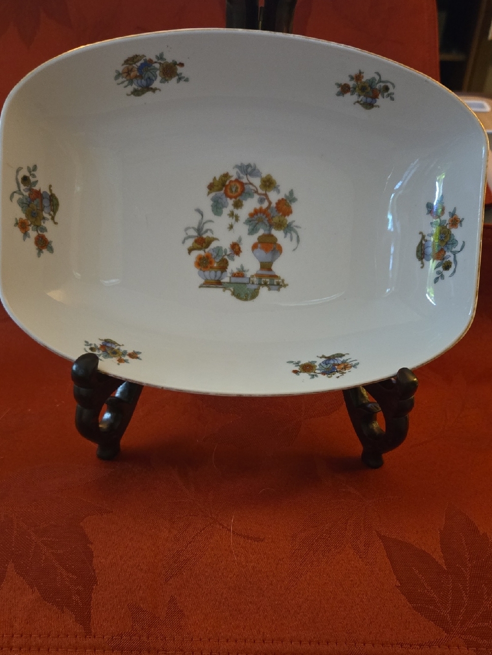 Vintage White Porcelain Serving Platter w/ Orange Floral Motif Marked Edelstein